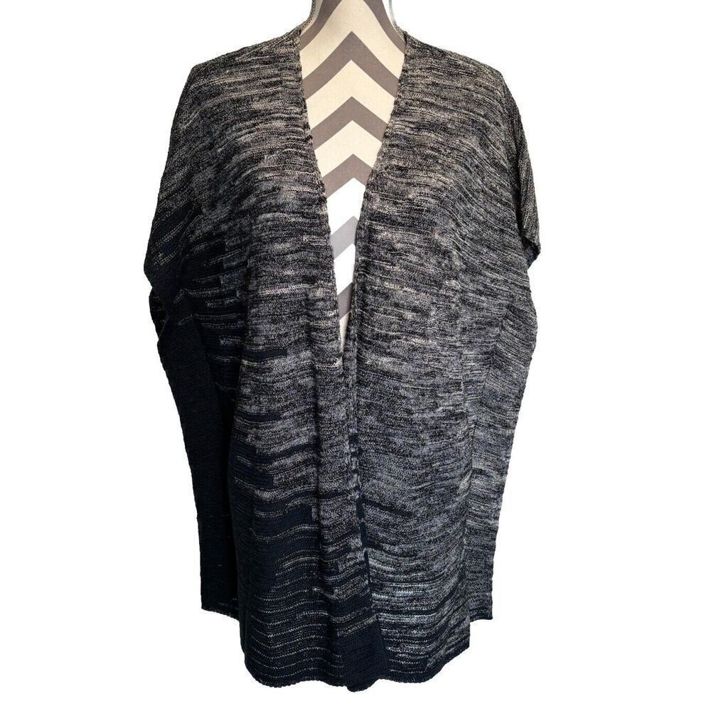 J. JILL PURE JILL Cardigan Sweater Size Small Knit Open Front Black White Kimono